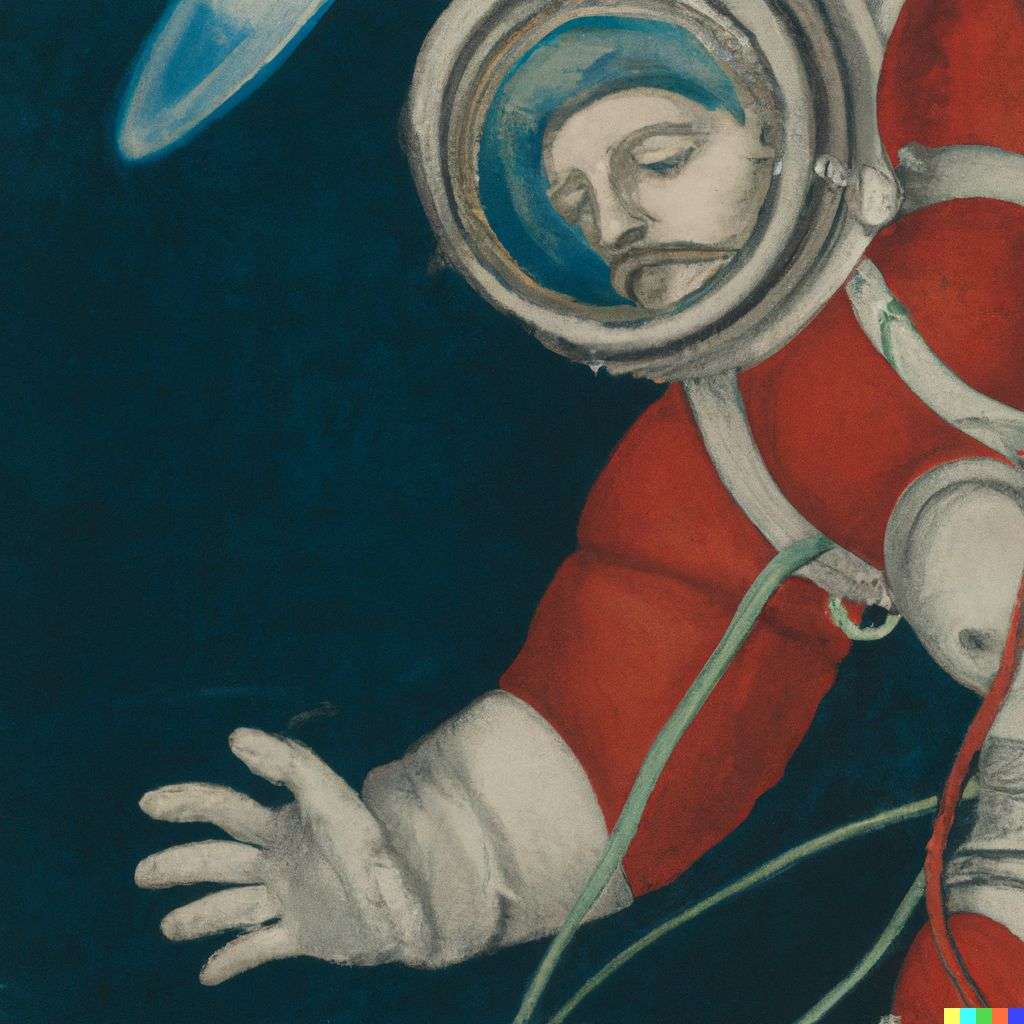 an astronaut, painting by Sandro Botticelli